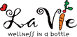 The La Vie Logo written in cursive featuring a Butterfly in the shape of a heart and a carrot in place of the "I" in Vie